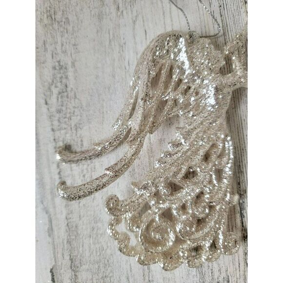 Silver cherub angel glitter horn ornament Xmas decor - Picture 4 of 6